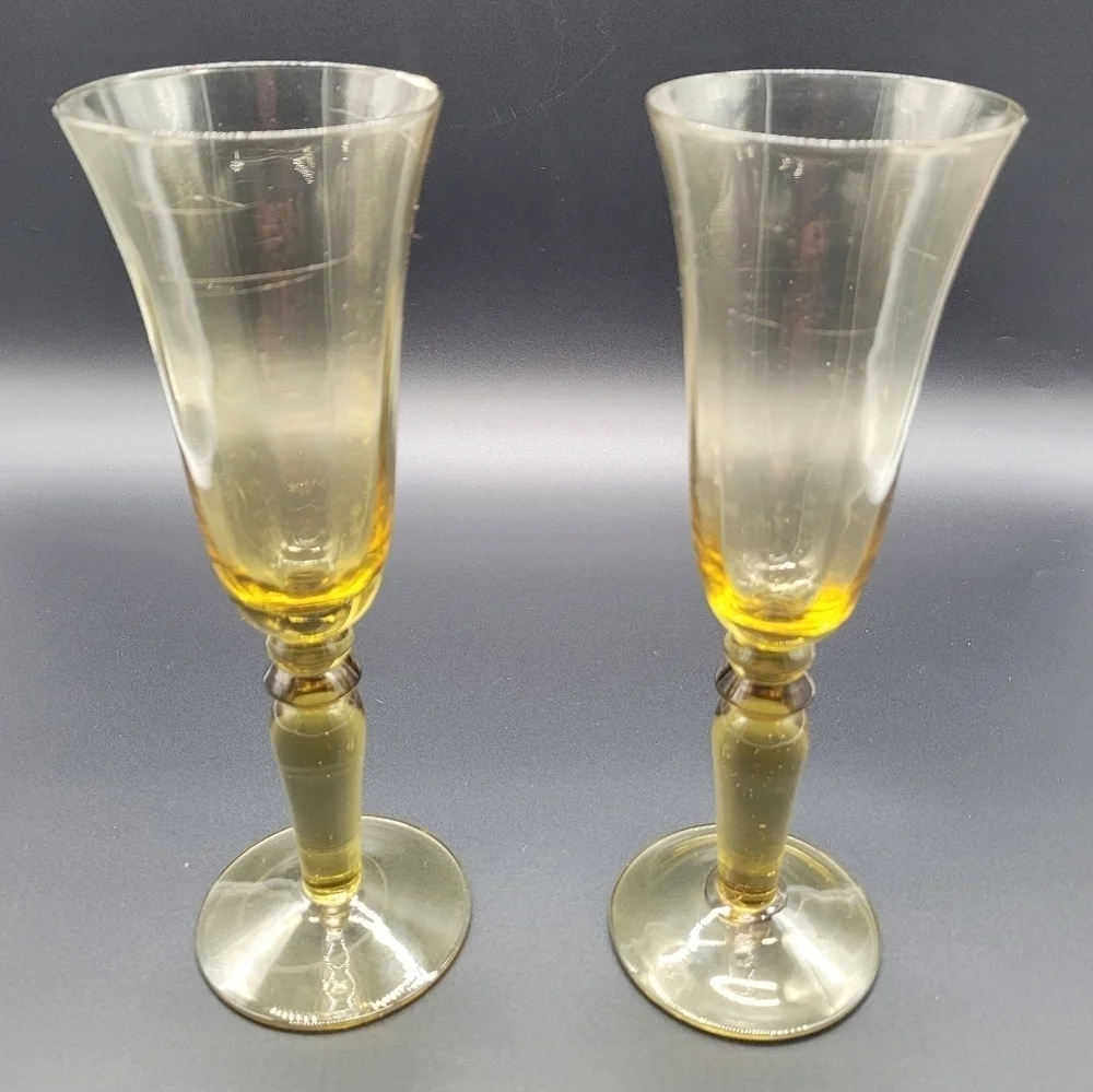 Vintage Amber Champagne Glasses Set Of 2 Rare